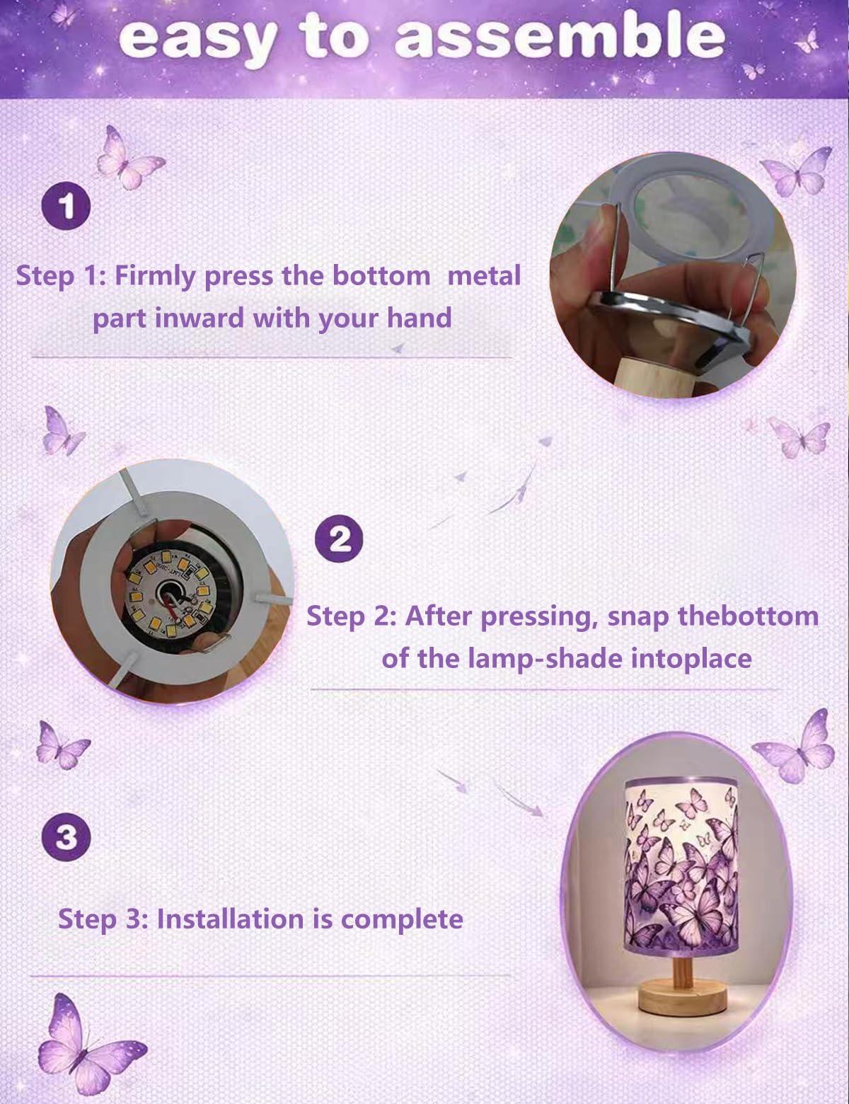 Butterfly Lamp, Girls Lamps for Bedroom 3 Colors Dimmable Nightstand Light