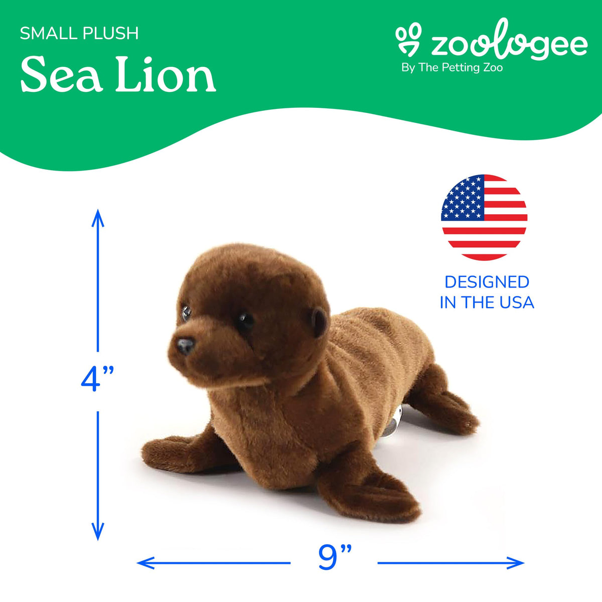 The Petting Zoo Sea Lion Stuffed Animal Plushie, Scoopz, Kids Gifts, 9 in