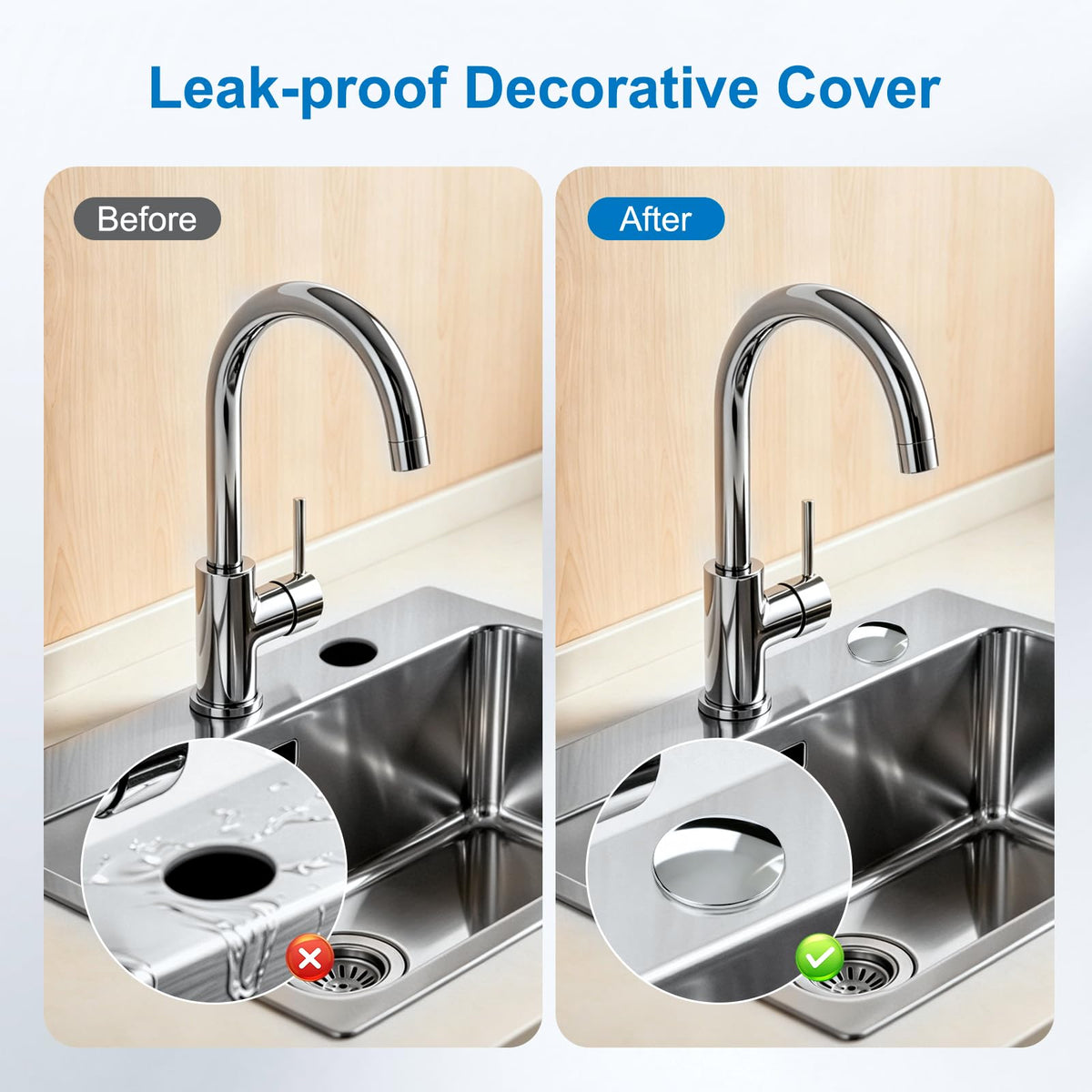 2 Inch Sink Hole Cover, 2PCS Metal Kitchen Faucet Hole Cover, Chrome