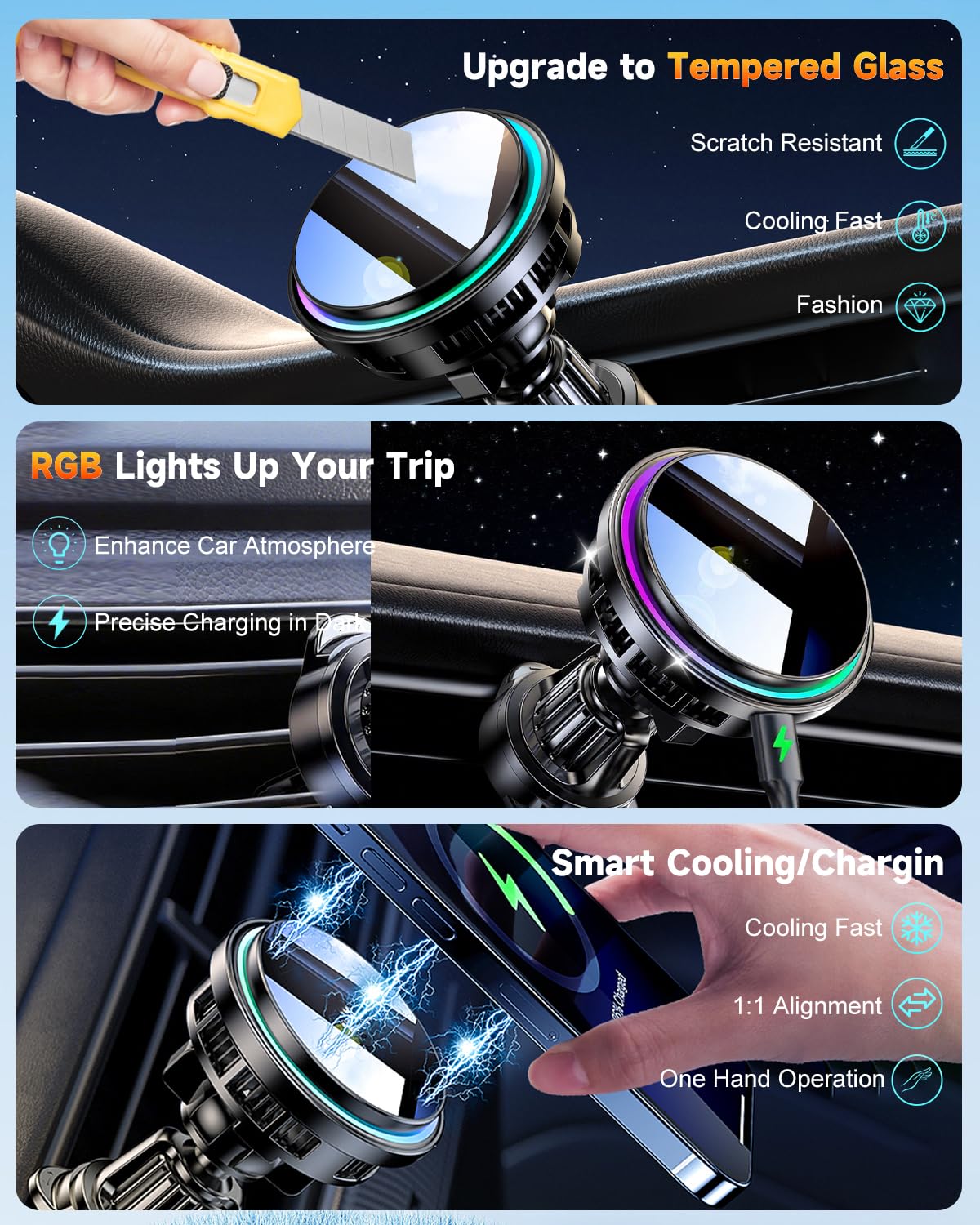 for MagSafe Car Mount Charger TEC Fan Cooling Magnetic Wireless Car Charger
