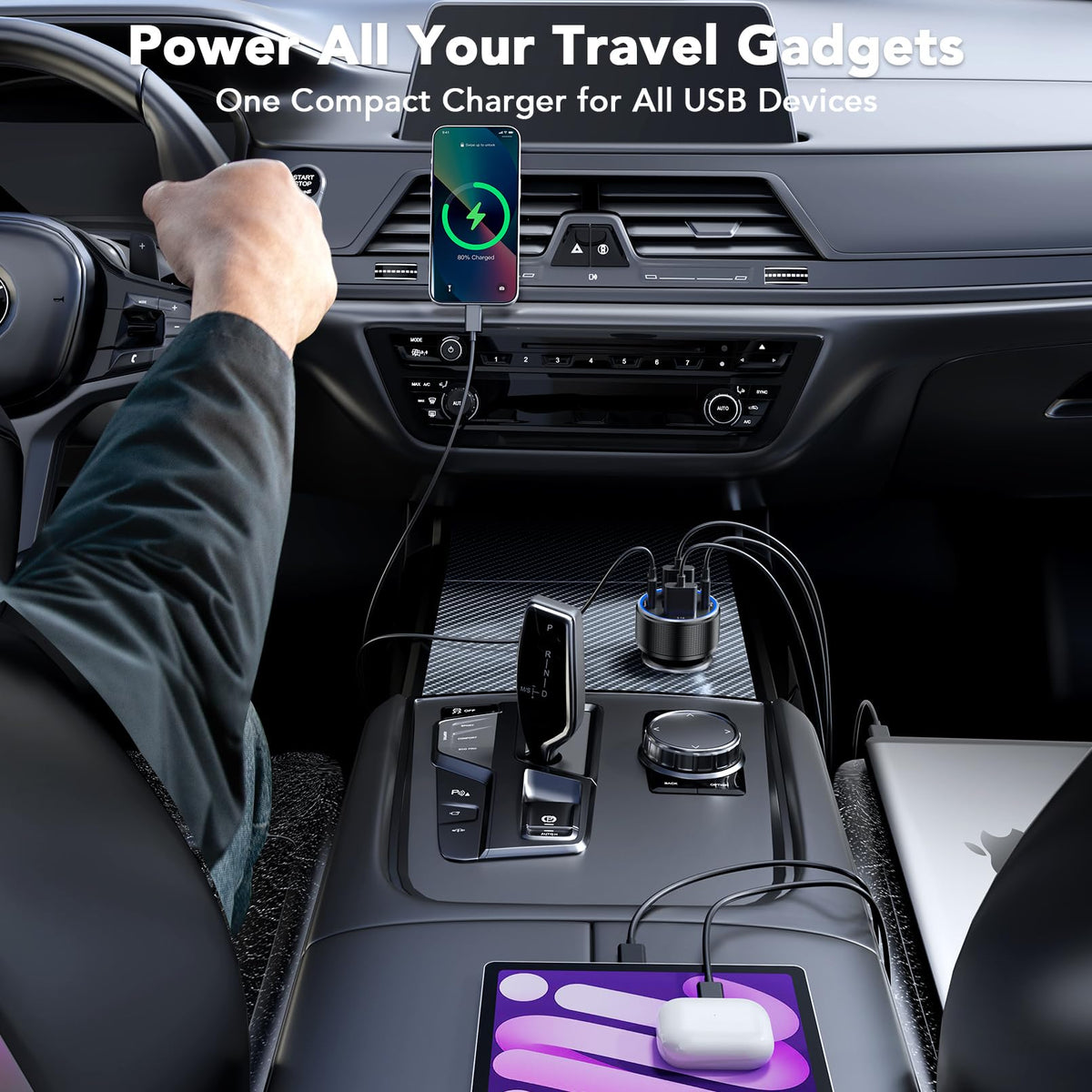 AGEK Car Charger USB C Fast Charge 78W 4-Port Cigarette Lighter USB Charger