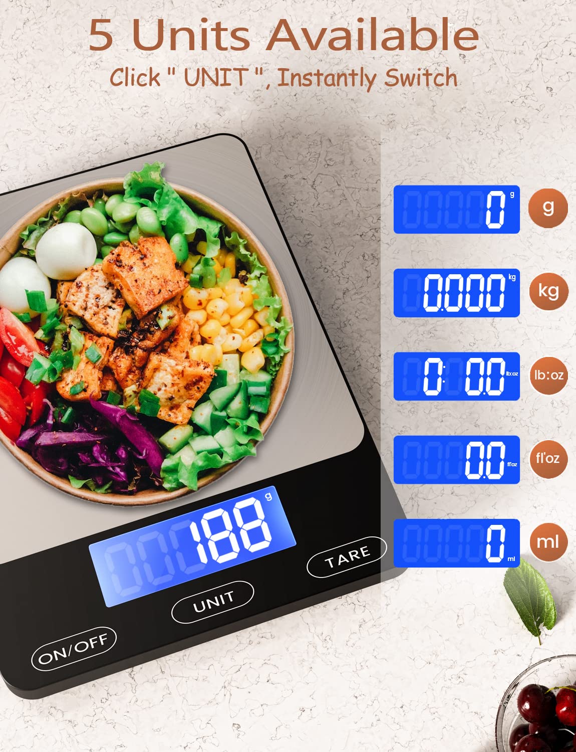 Food Scale -33lb Digital Kitchen Scale for Food Ounces Grams Rechargeable