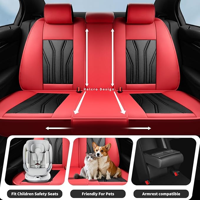 Fit Frontier Car Seat Covers Premium Leather for Nissan Frontier 2009-2025 2026. Waterproof， Breathable, Scratch-Resistant & All-Weather Seat Cushion Protector（Front Seat,Red&Black