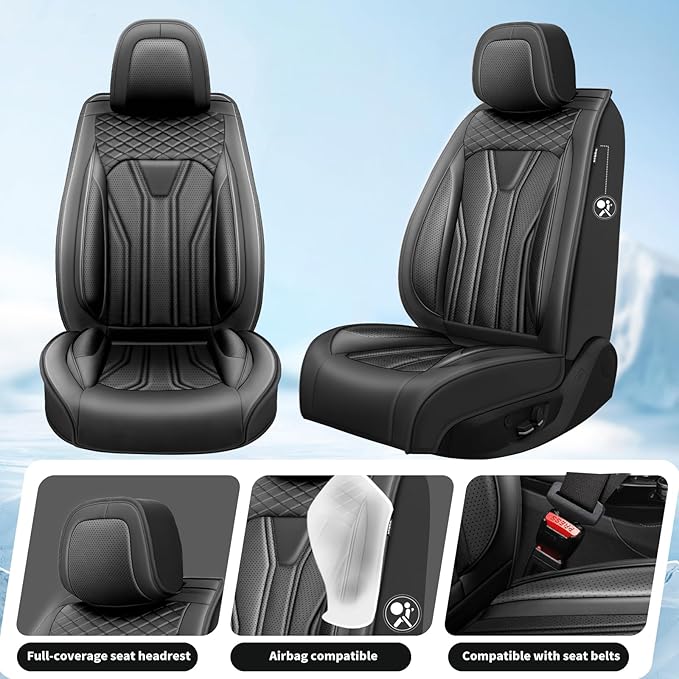 Fit Frontier Car Seat Covers Premium Leather for Nissan Frontier 2009-2025 2026. Waterproof， Breathable, Scratch-Resistant & All-Weather Seat Cushion Protector（Front Seat,All Black