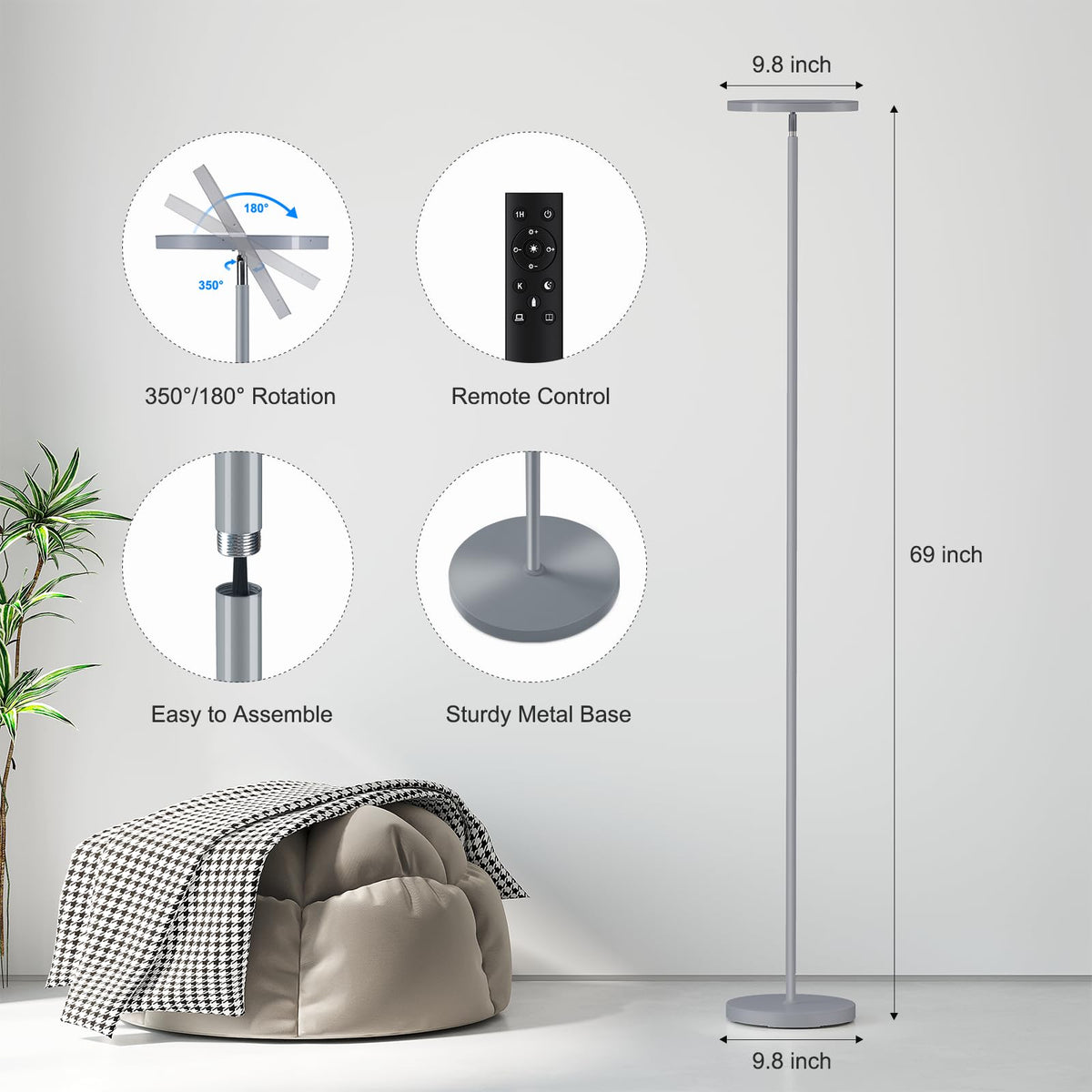 SUNMORY Floor Lamps for Living Room，LED Standing Lamp with Remote Control