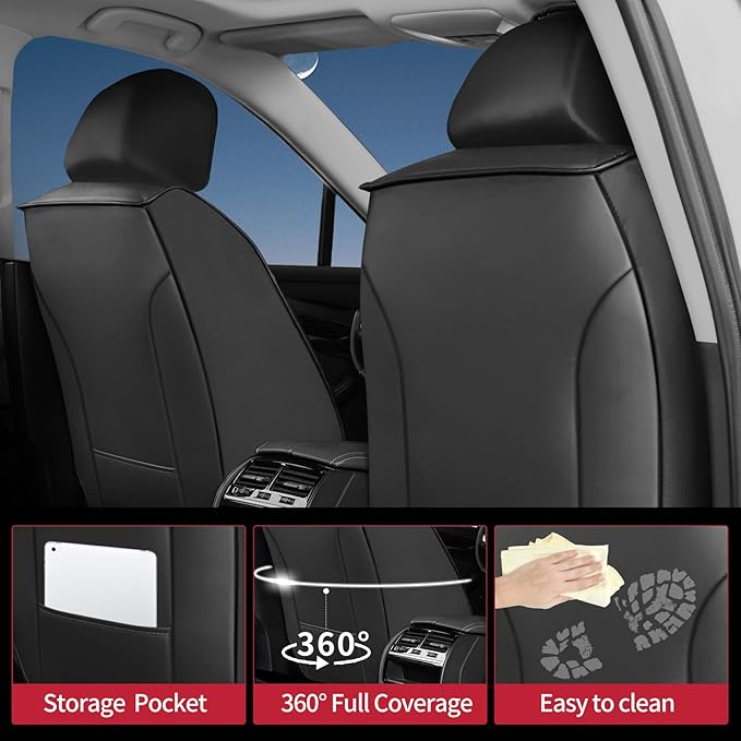 Fit CRV Car Seat Covers for Honda CR-V 2013-2024 2025 2026 - Upgraded Premium Waterproof & Breathable Leather, Airbag Compatible, All-Weather Seat Cushion Protector (2 Front/Black+Red)