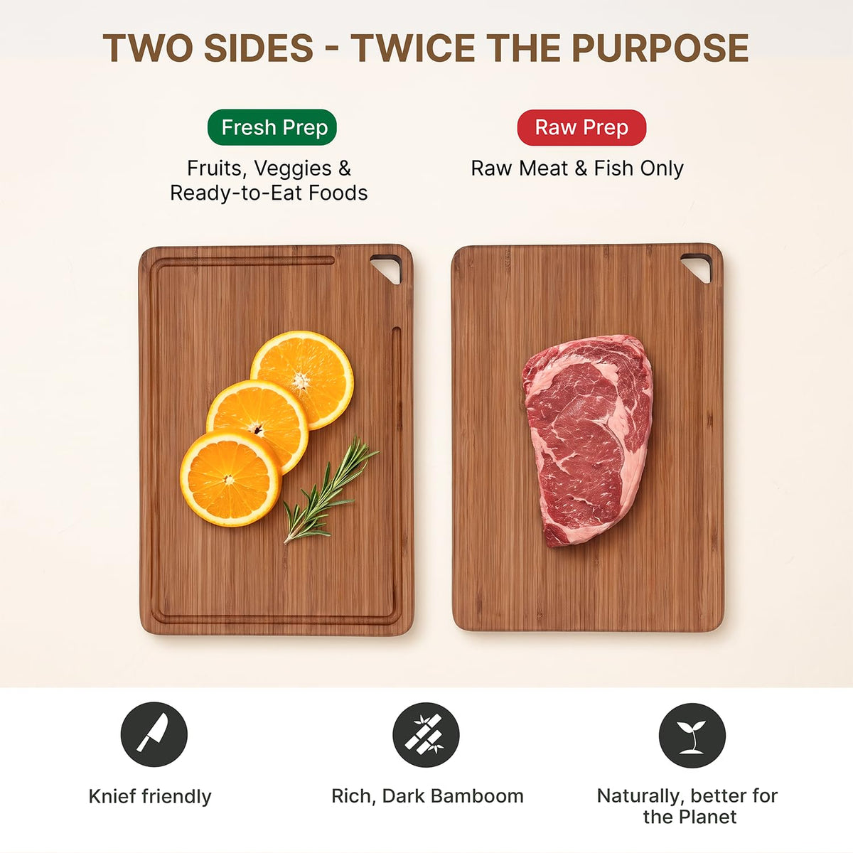 Dishwasher Safe Bamboo Cutting Board, Cell-Level Stabilized Wood for Anti-Crack & Resist Water Absorption, Deep Juice Groove, Built-in Handles, Dual-Sided, Ideal Kitchen Gift, Size 13 x 9 in
