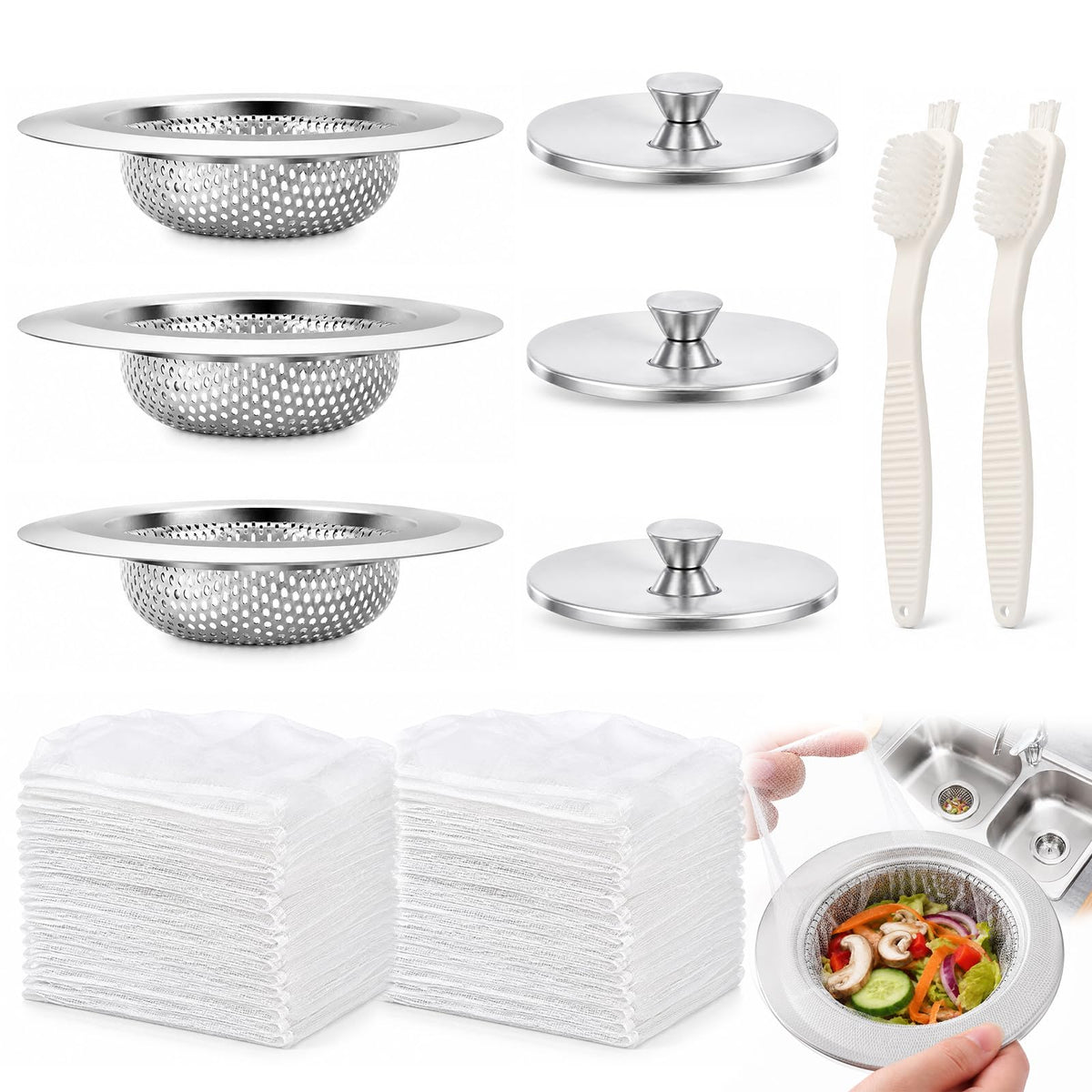 4.5"Stainless Steel Sink Drain Strainer Set of 3,150 Disposable Drain Cover