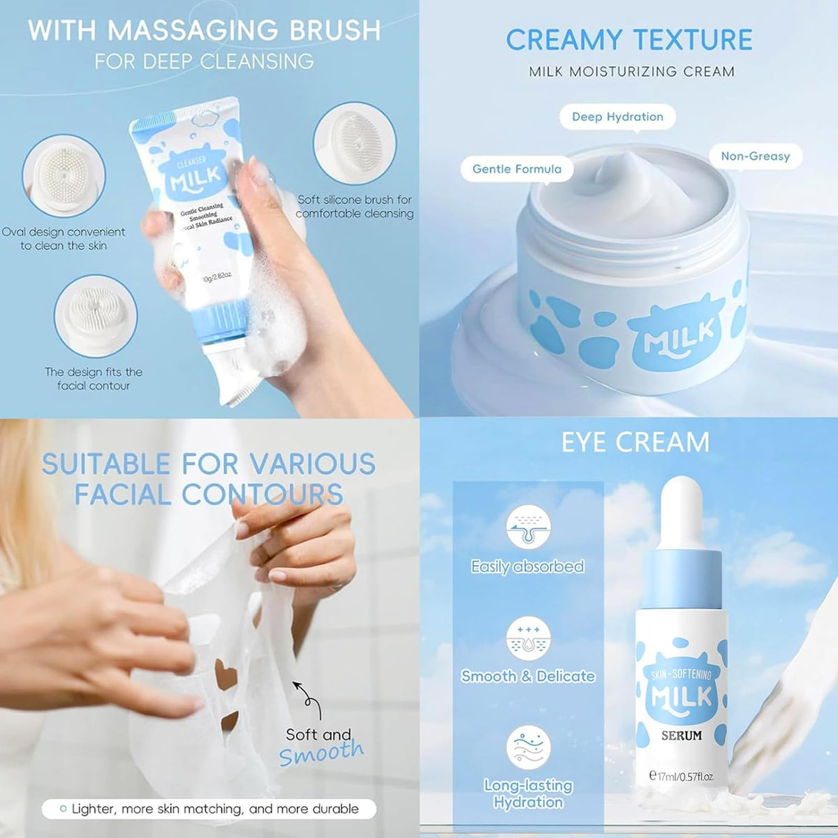 Milk Skin Care Set for Kids & Teens, 12 IN 1 Moisturizing & Gentle Milk Skin Care for Kids Girl Ages 8-12, Milk Skincare for Girls 10-12, Facial Care Gift Set for Kids & Girls, Birthday Gifts, 12PCS