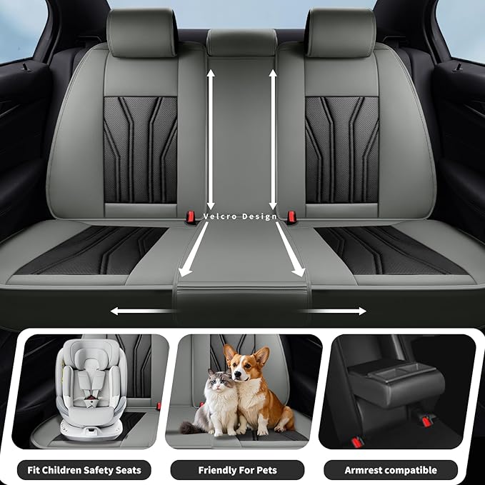 Fit Rogue Car Seat Covers Compatible with Nissan Rogue 2011-2025 2026 - Premium Leather， Waterproof Breathable， All-Weather Seat Cushion Protecto&Airbag Compatible (2 Front Seat Gray&Black)