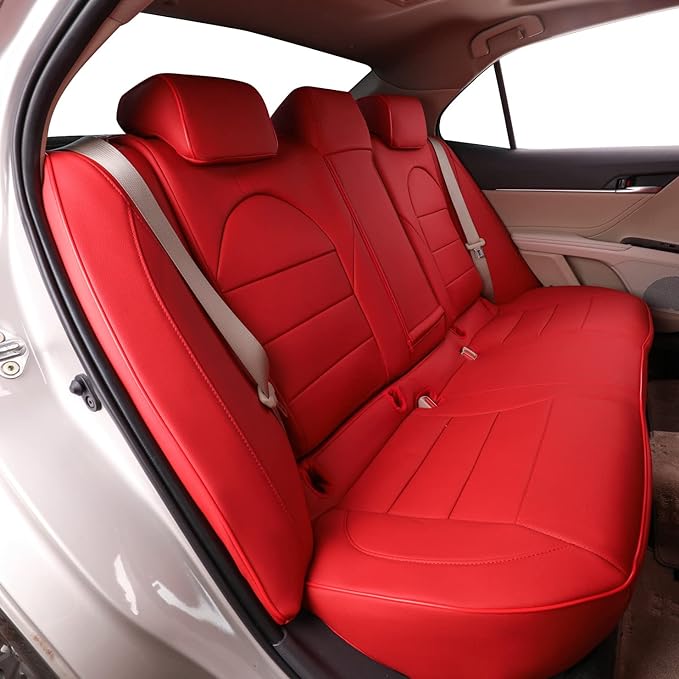 EKR Camry Car Seat Covers for Toyota Camry Hybrid LE,Hybrid SE 2018 2019 2020 2021 2022 2023 2024,Leather Car Seat Cover Full Set for Trucks SUV-Faux Leather(Red)
