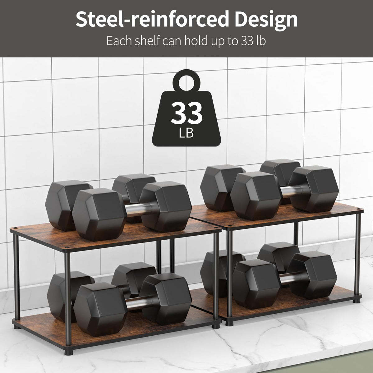 OneAhead Design Countertop Spice Rack, Stackable Wood & Metal Pantry Cabinet Shelf Organizer Storage, 4-Tier or Split into 2×2-Tier, Multi-Use for Kitchen Bathroom Desktop Home Office, Rustic Brown