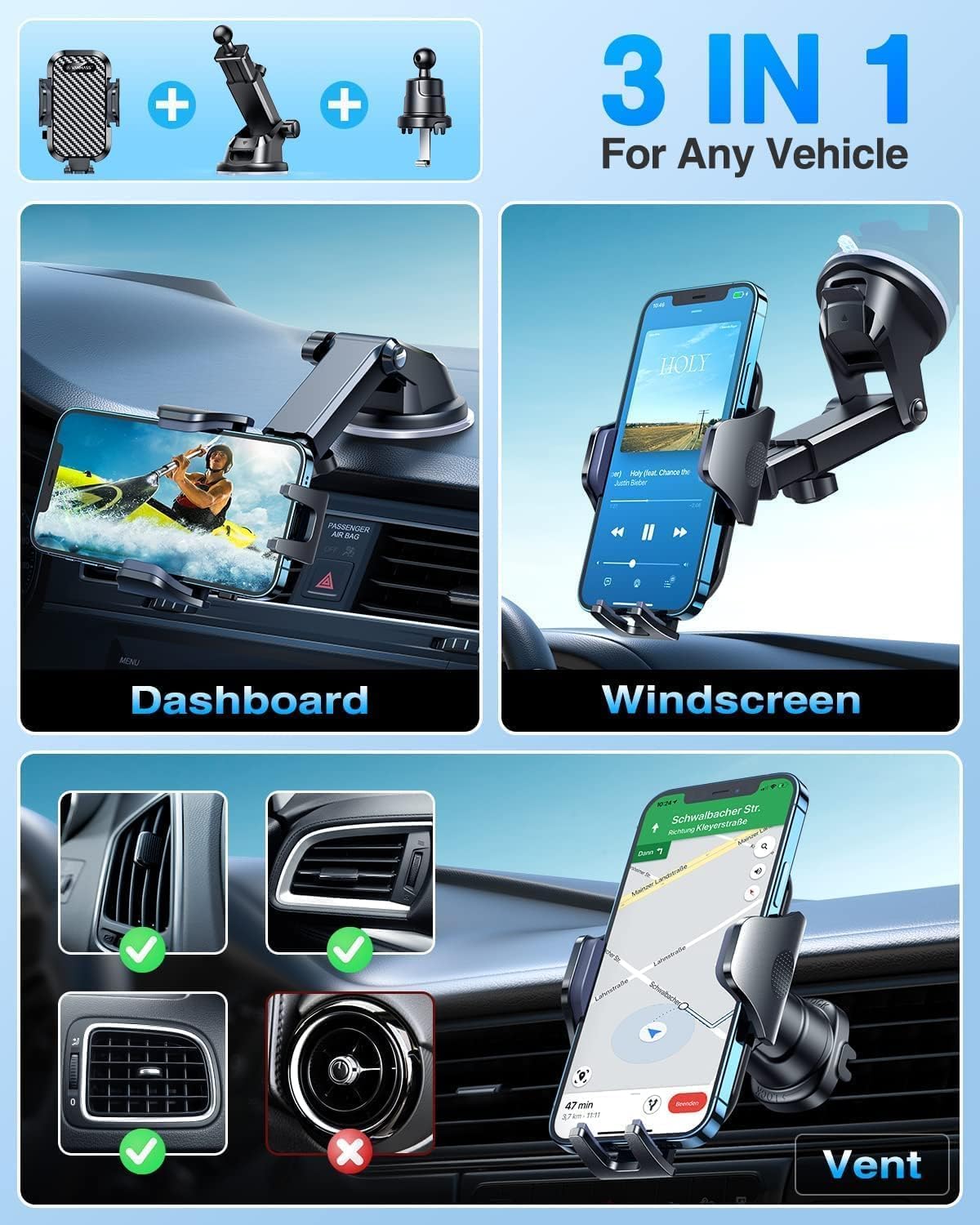 VANMASS Car Phone Holder 2026 Ultimate Military-Grade Strongest Suction & Clip Windshield Dashboard【Newest Best Strongest】 Cell Phone Automotive Dash Gauge Accents for iPhone 18 Pro Max 17 16 15 14