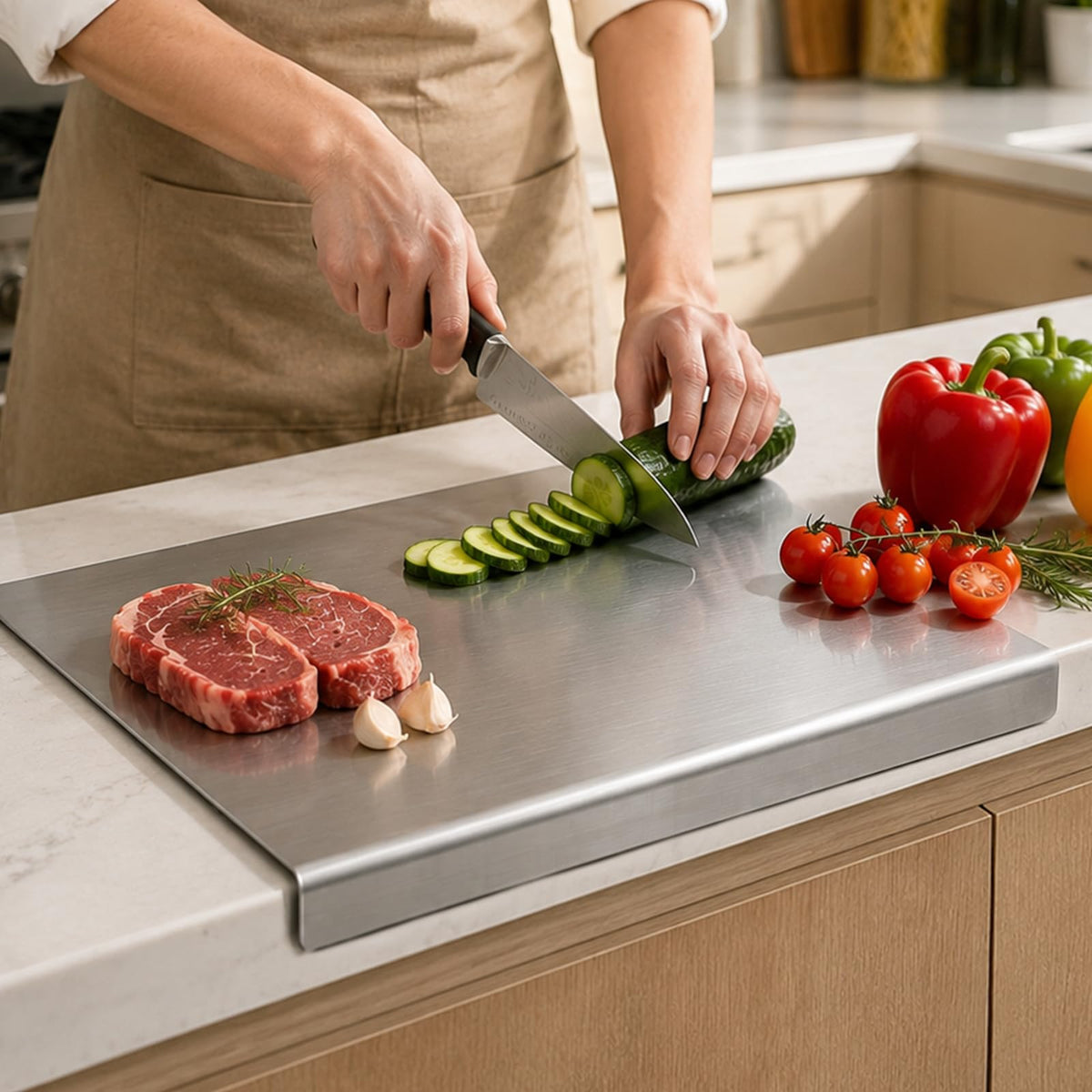 304 Stainless Steel Cutting Board with Lip, Metal Chopping Board