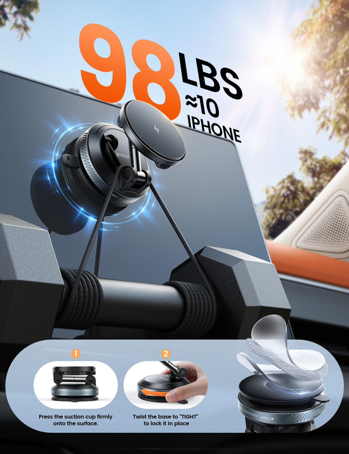 Lamicall 15W for MagSafe Car Mount Charger, 360° Wireless Car Phone Holder