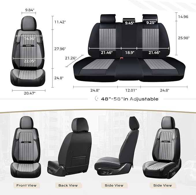 Coverado Car Seat Covers Front Seats, Seat Covers for Cars, Car Seat Protector, 2-Pack Car Seat Cushion Nappa Leather, Waterproof Seat Covers Carseat Cover Universal Fit for Most Cars(Black&Gray)