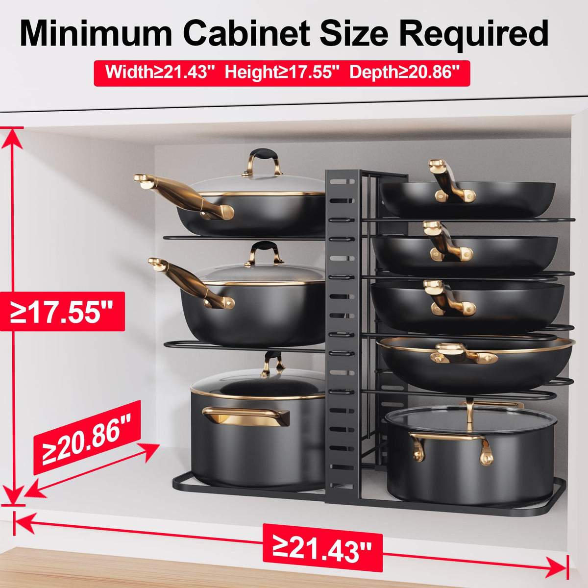 MUDEELA 8-Tier Lightweight Pots and Pans Organizer under Cabinet, 14.55" H