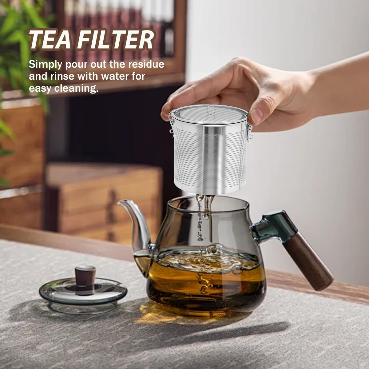 MDEOOSKY Extra Large Tea Infuser with Threaded Lid & Chain Hook, 7.09"L x 7.09"W x 6.89"H Extra Fine Mesh Tea Strainers for Loose Leaf Tea,Cooking,Herbs,Iced Tea & Soup, Stainless Steel, 18x18x17.5cm