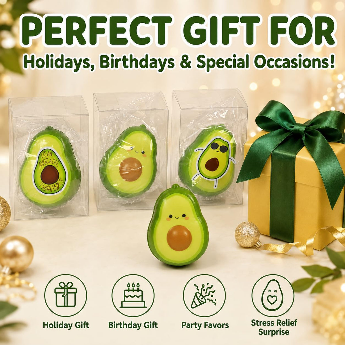 HT Avocado Squishy, Soft Slow Rising PU Foam Squeeze Toy, Butter Stick Sensory Fidget Toy for Desk, Travel, Party Favors and Gifts
