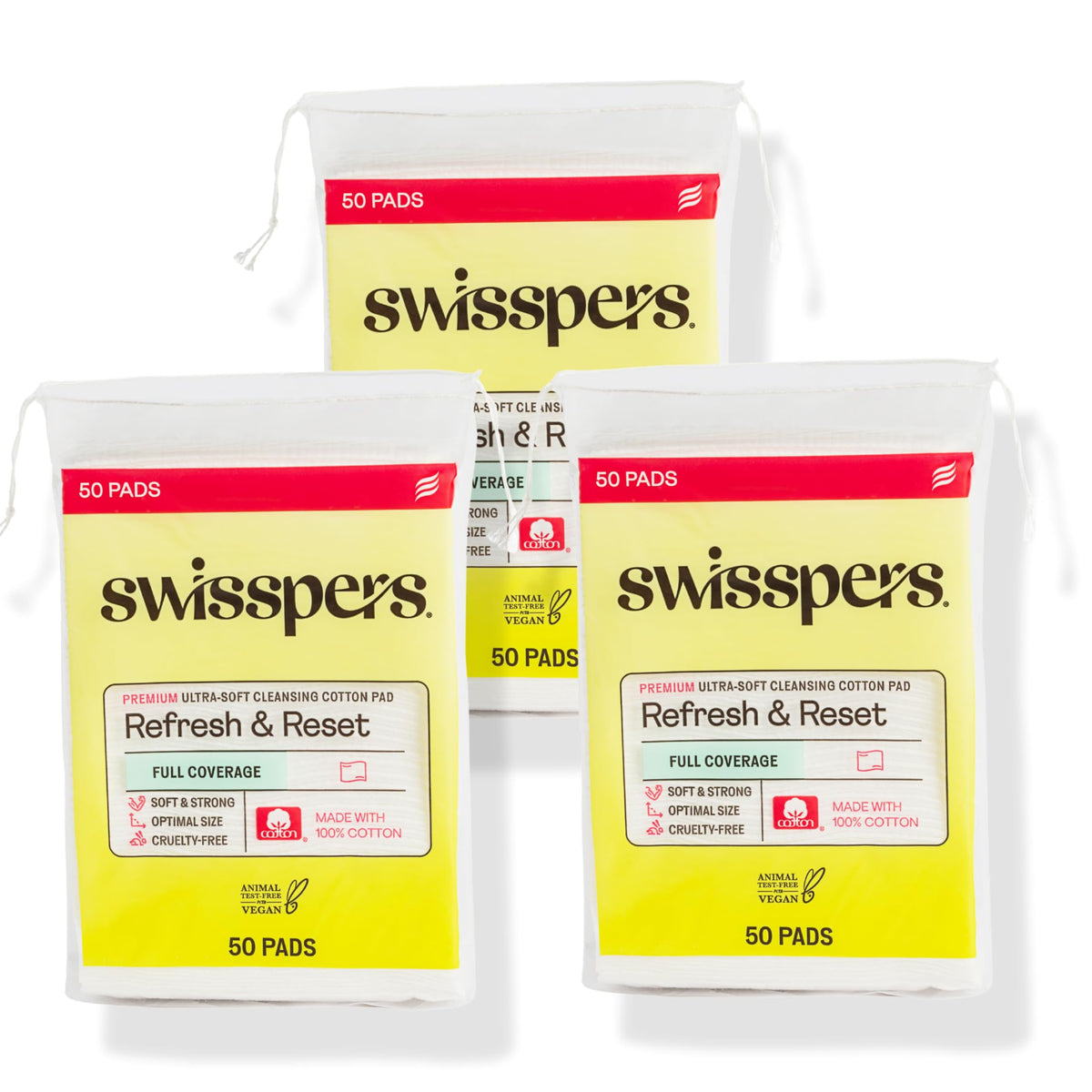 Swisspers Refresh and Reset Facial Cleansing Cotton Pads (Pack of 3)