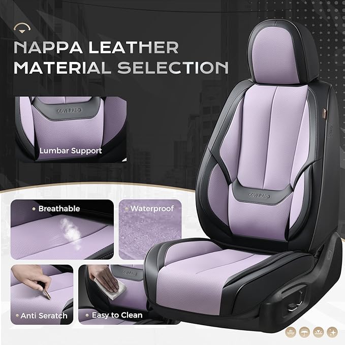 Coverado Car Seat Covers Full Set, Car Seat Protector Waterproof, Nappa Leather Car Seat Cushion, Seat Covers for Cars, Front Seats and Back Universal Fit for Most Cars
