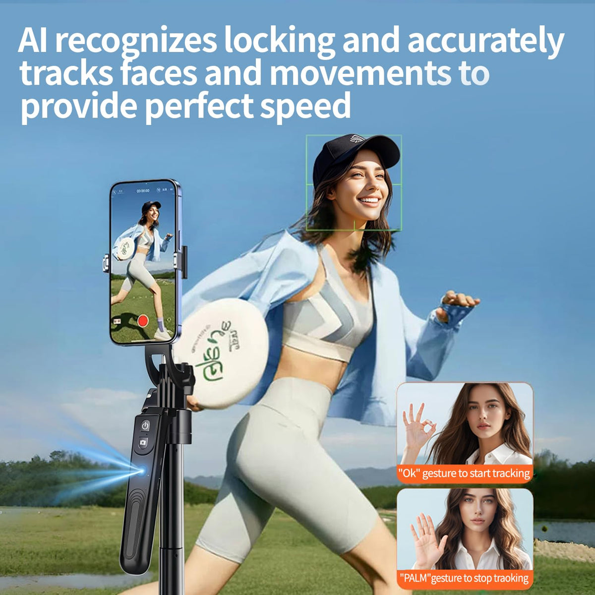 yAyusi 70.9" Auto Face Tracking Selfie Stick Tripod for iPhone with Light, No App, 360° Rotation Tripod that Follows Your Movement with Remote Control for Vlog/Live Stream/Video Recording