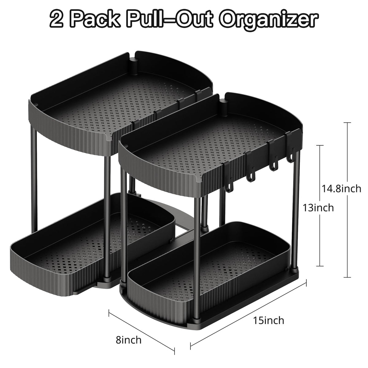 2 Packs Under Sink Pull-Out Storage Organizers, 14.8 Inches, Black