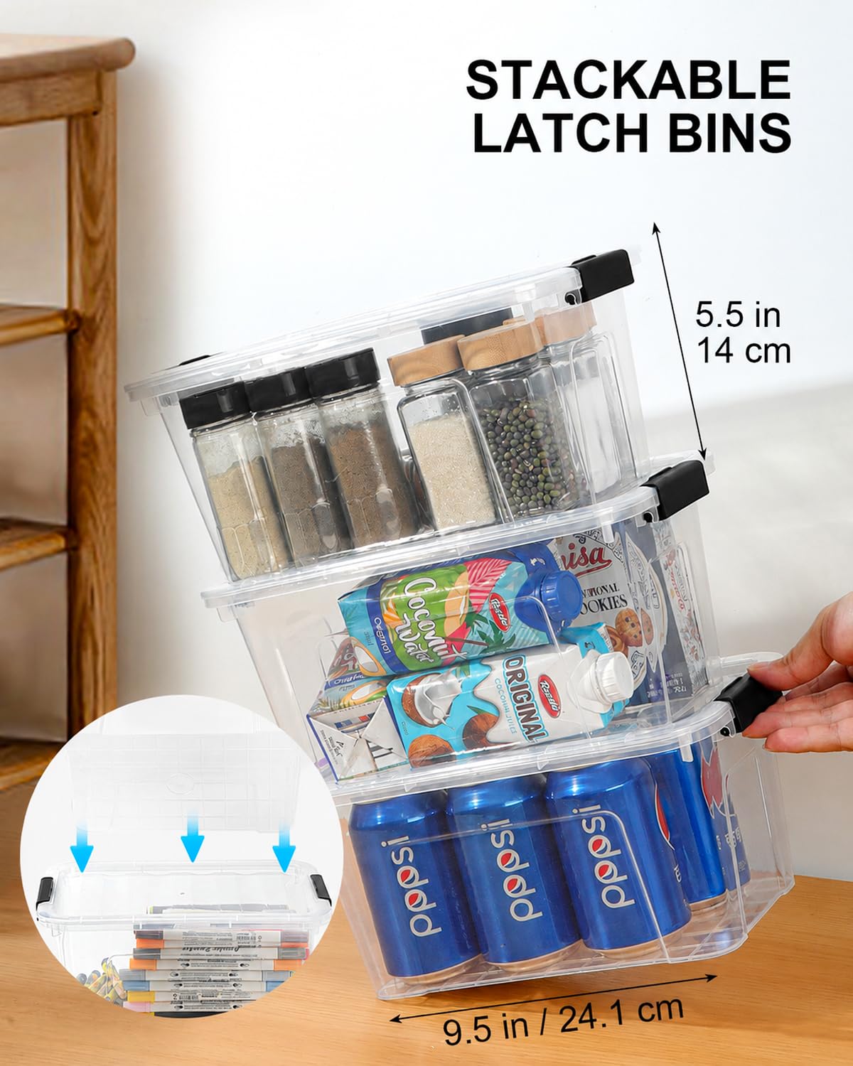 EOENVIVS Plastic Storage Bins with Lids 6 Pack, 6.7 Quart Storage Containers With Black Buckle Latch, Stackable Storage Organizers for Home Pantry Office Classroom Organization, Clear