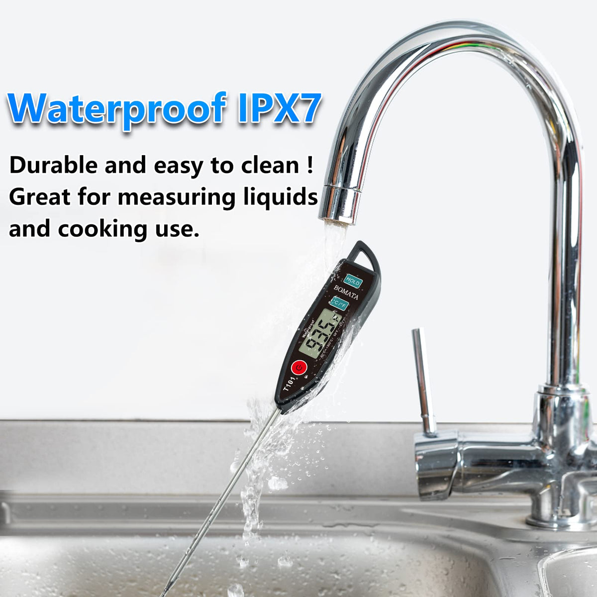 BOMATA 2 Pack Waterproof IPX7 Meat Thermometer, Food Thermometer