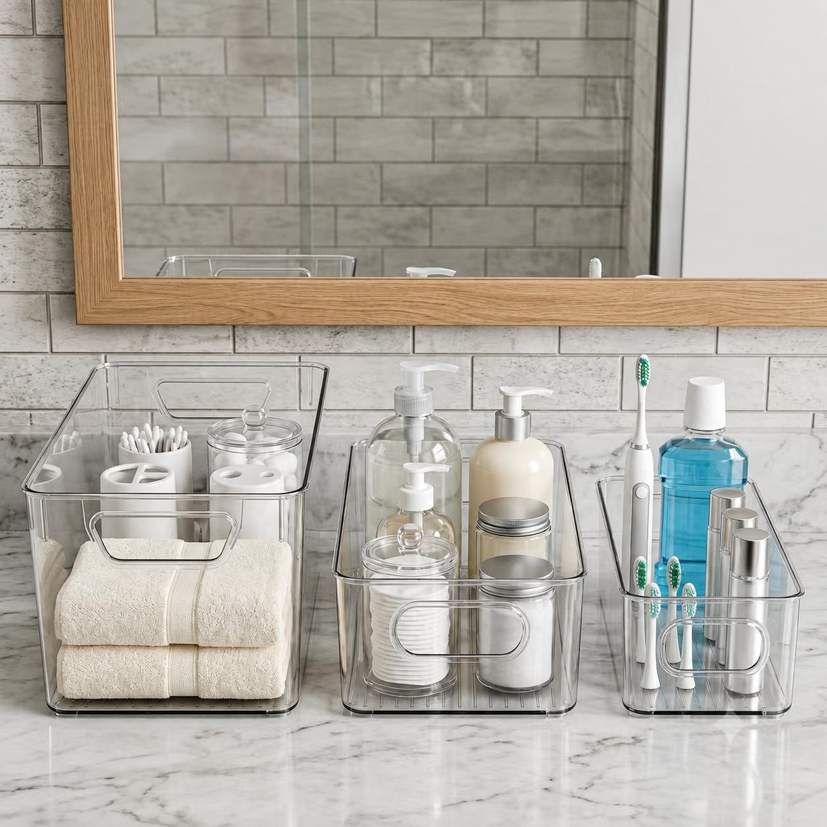 8 Pack Clear Bins for Organizing, Pantry Storage Bins, 3 Sizes: 4L+2M+2S