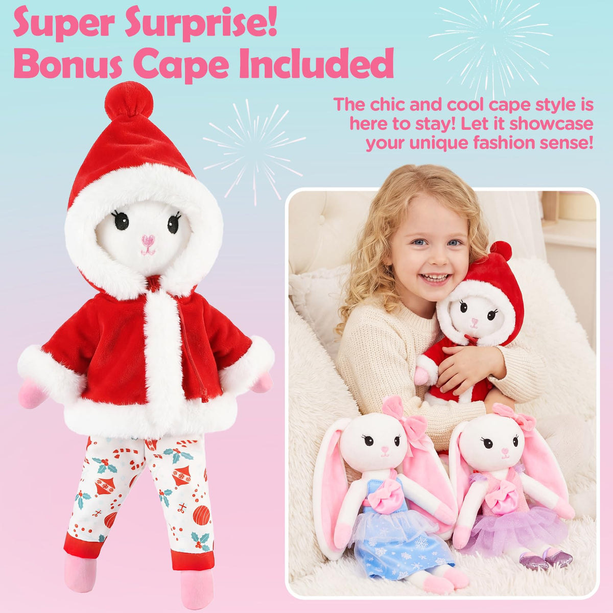 Ballerina Bunny Doll, Ballet Stuffed Animal Dress Up Toys for Girls 3-8