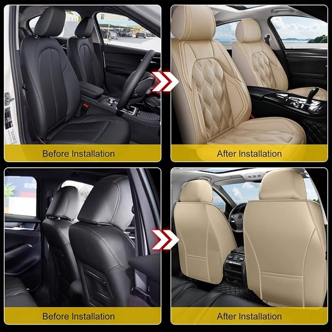 AOMSAZTO Front Seat Covers Fit for Hyundai Elantra 2017-2026 Waterproof Faux Leather Car Seat Cover Compatible with Airbag(2PCS Front, Beige)
