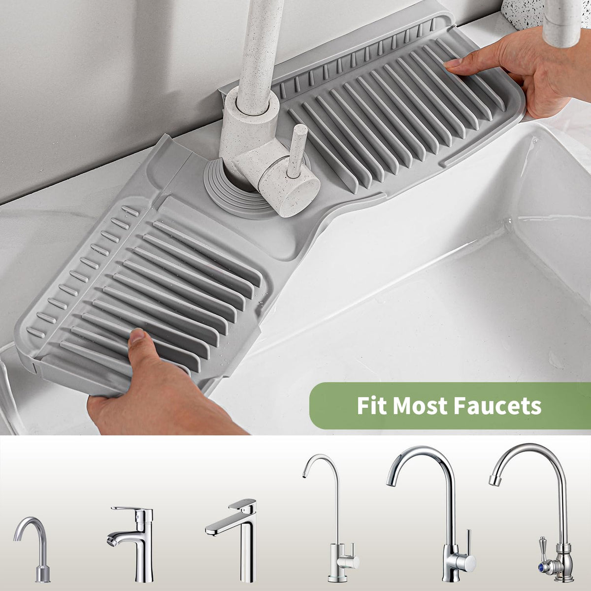 SOCORIA 24 Inch Longer Silicone Faucet Mat, 7°Slope Fast Self-draining