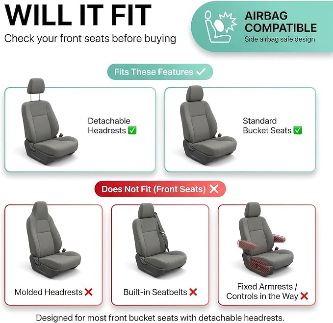 FH Group Automotive Car Seat Covers Front Set Premium 3D Air Mesh Front Seat Covers, Airbag Compatible Universal Fit Interior Accessories for Cars Trucks and SUVs - Black