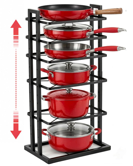 HULISEN Pots and Pans Organizer Under Cabinet, Adjustable 6-Tier Pot Rack