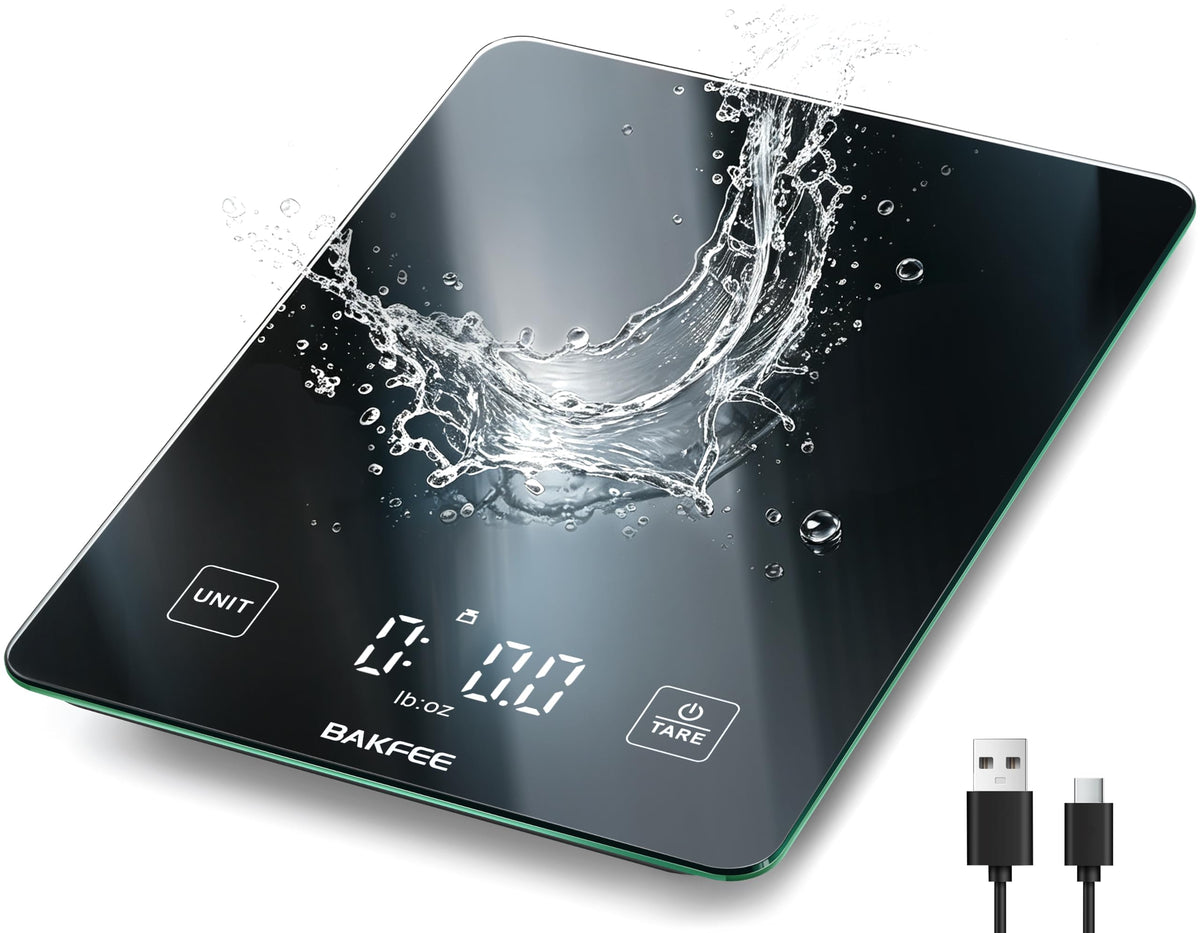 BakFee Waterproof Food Scale, 22lb Kitchen Scale, IP67, Rechargeable, Black