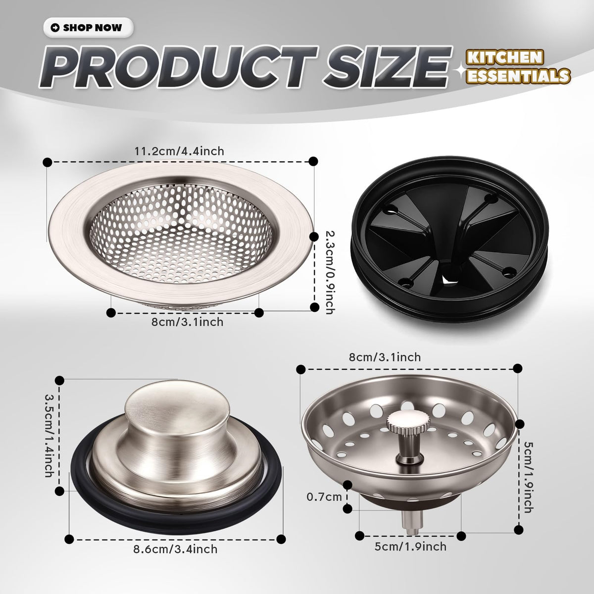Yiyiring 4 Pcs Brushed Silver Garbage Disposal Splash Guard and Stopper