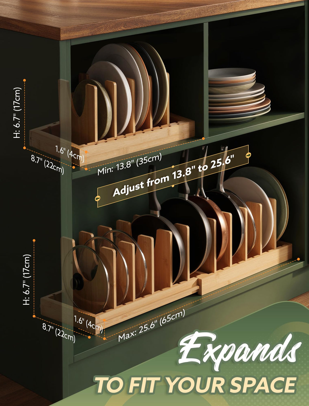 INMAKER Pots and Pans Organizer Under Cabinet, Expandable Pot and Pan Rack