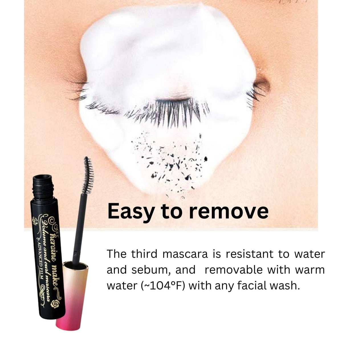 Heroine Make by KissMe Dense Volume Mascara Advanced Film + Eye Makeup Remover | Waterproof Mascara & Volumizing Lash Definition | Gentle Eye Makeup Remover for Sensitive Skin | Japanese Makeup