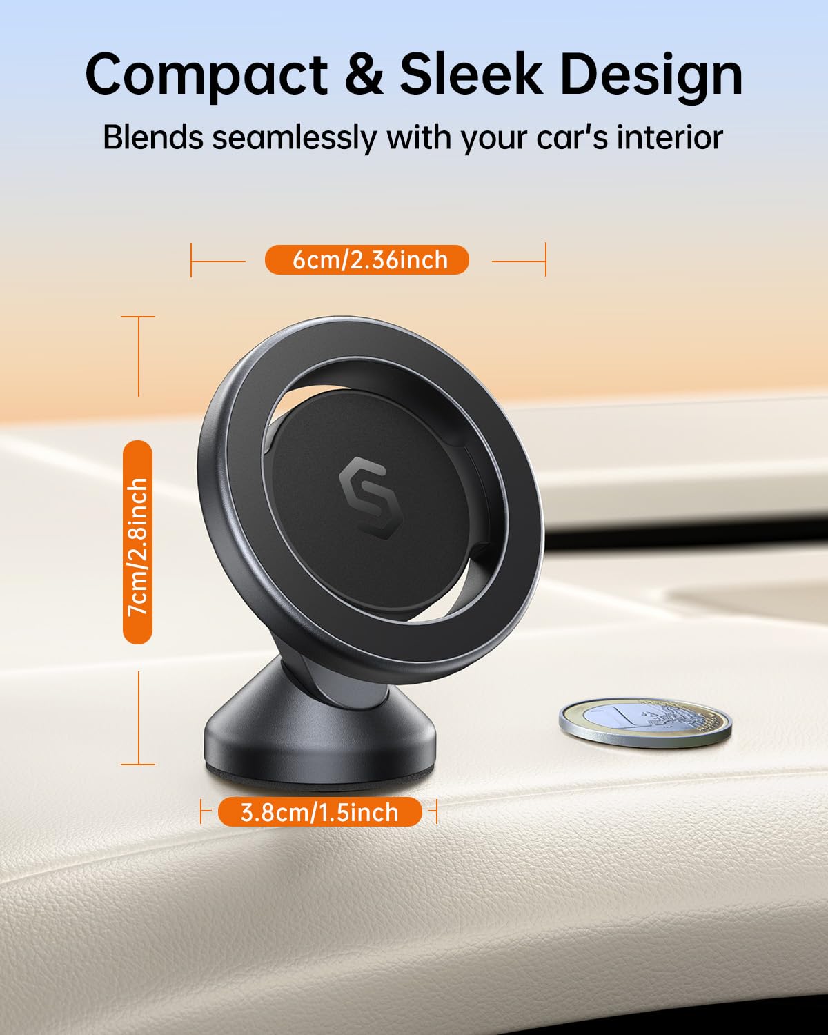 SYNCWIRE MagSafe Car Mount, Adjustable Magnetic Phone Holder, Space Gray