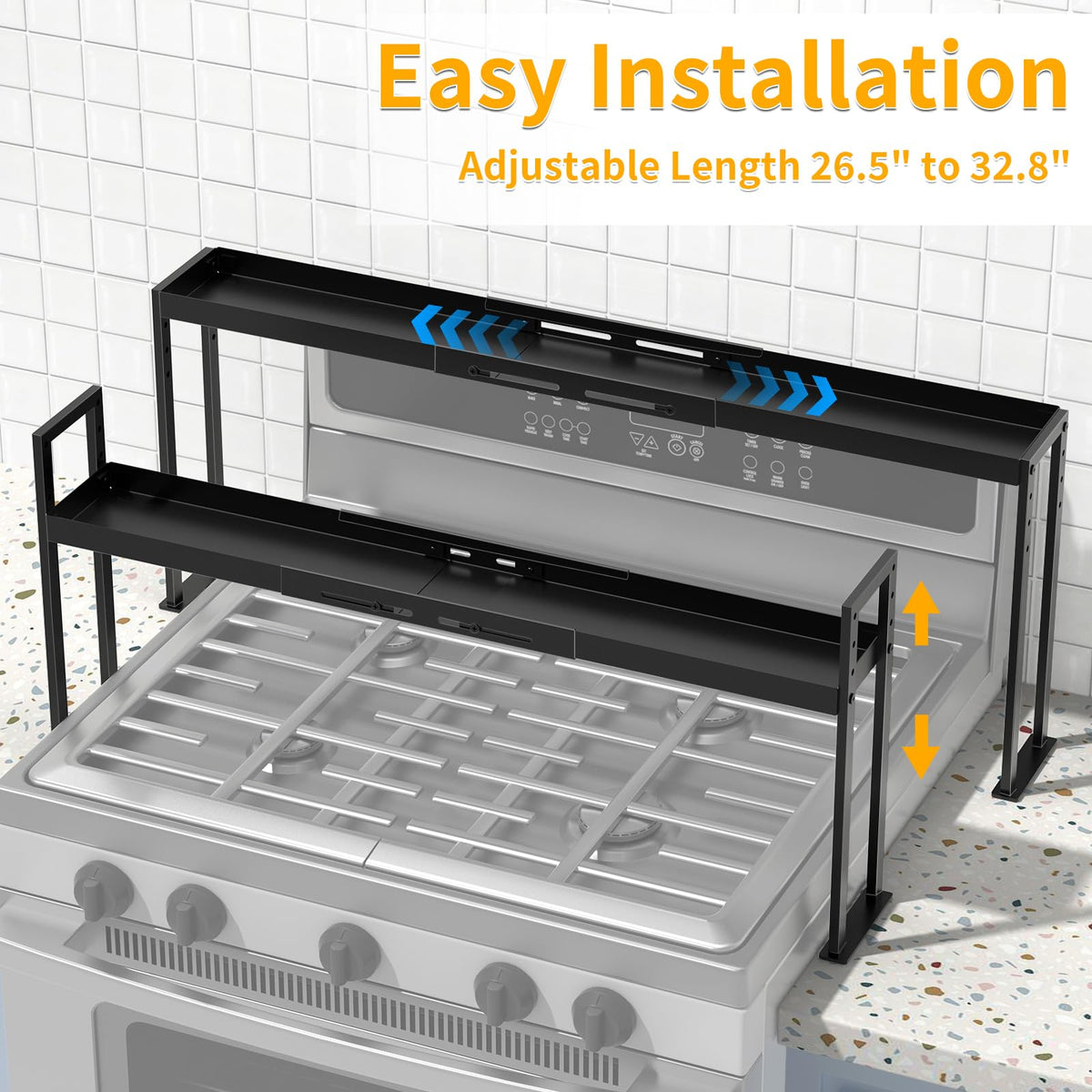 ZDDLOINP Over the Stove Shelf, Expand 27 to 33 Inch for Curved Stove,Black