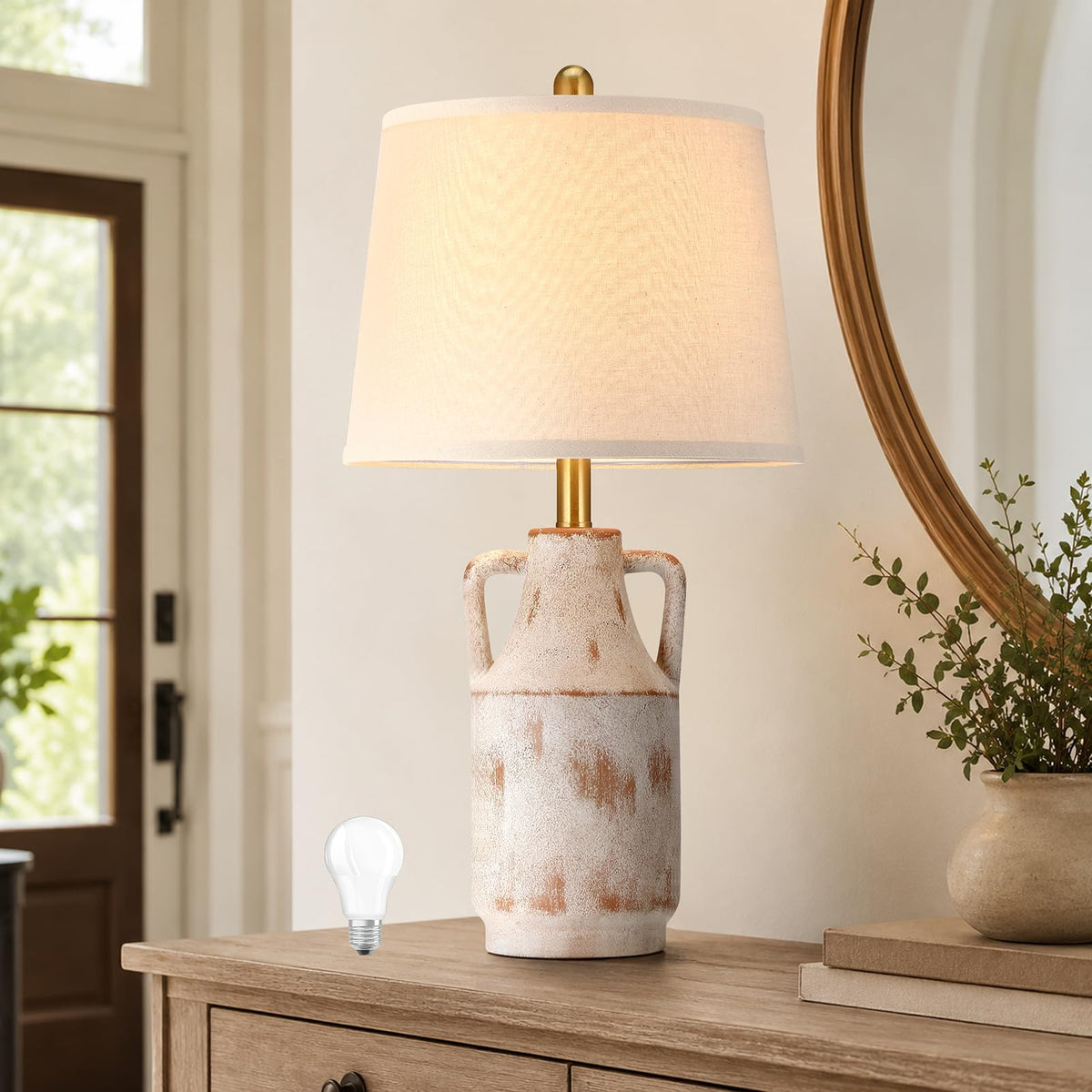 Lovlast Ceramic Table Lamp for Living Room, 26" Rustic Farmhouse Lamp