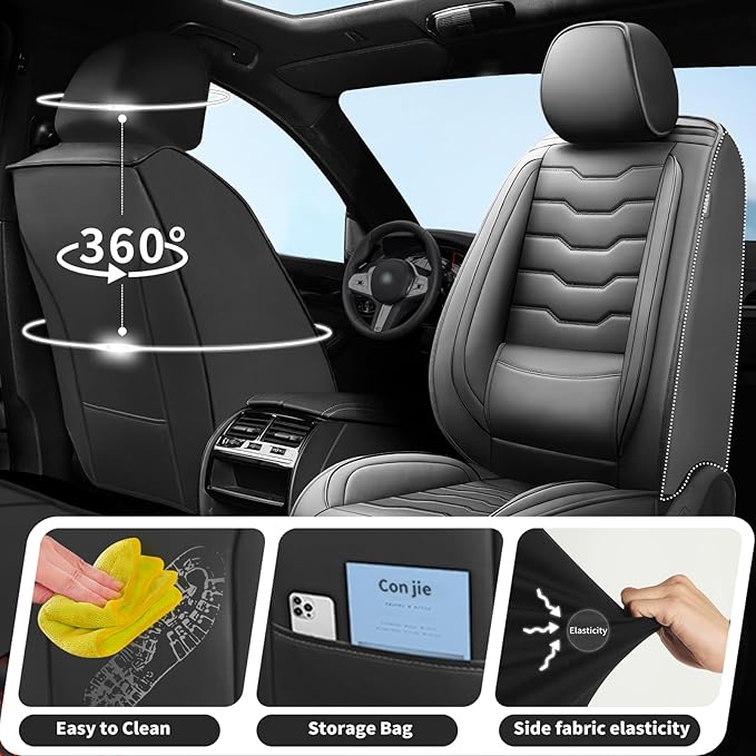 Fit Frontier Car Seat Covers Premium Leather for Nissan Frontier 2009-2025 2026. Waterproof， Breathable, Scratch-Resistant & All-Weather Seat Cushion Protector（Front Seat,Black