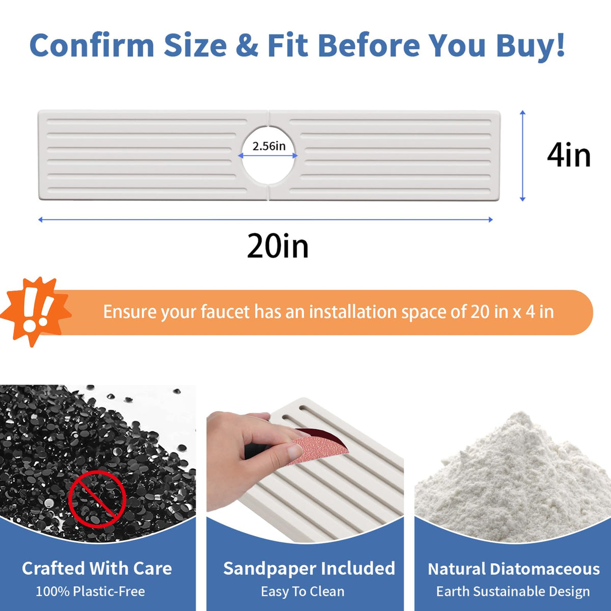 Stone Faucet Mat for Kitchen Sink, Water Absorbing Sink Water Splash Guard, Fast-Drying Kitchen Sink Faucet Mat, Durable Protector and Stone Drying Mat for Kitchen Counter & Bathroom Sink