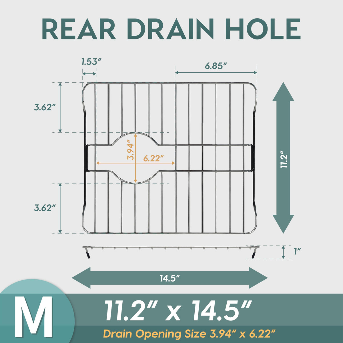 SunnyPoint 304 Stainless Steel Sink Protector Rack With Rear Drain Hole – Rust-Resistant Grid for Kitchen Sink Bottom, Scratch Prevention - Rear Drain Hole Required (14.5" X 11.2")