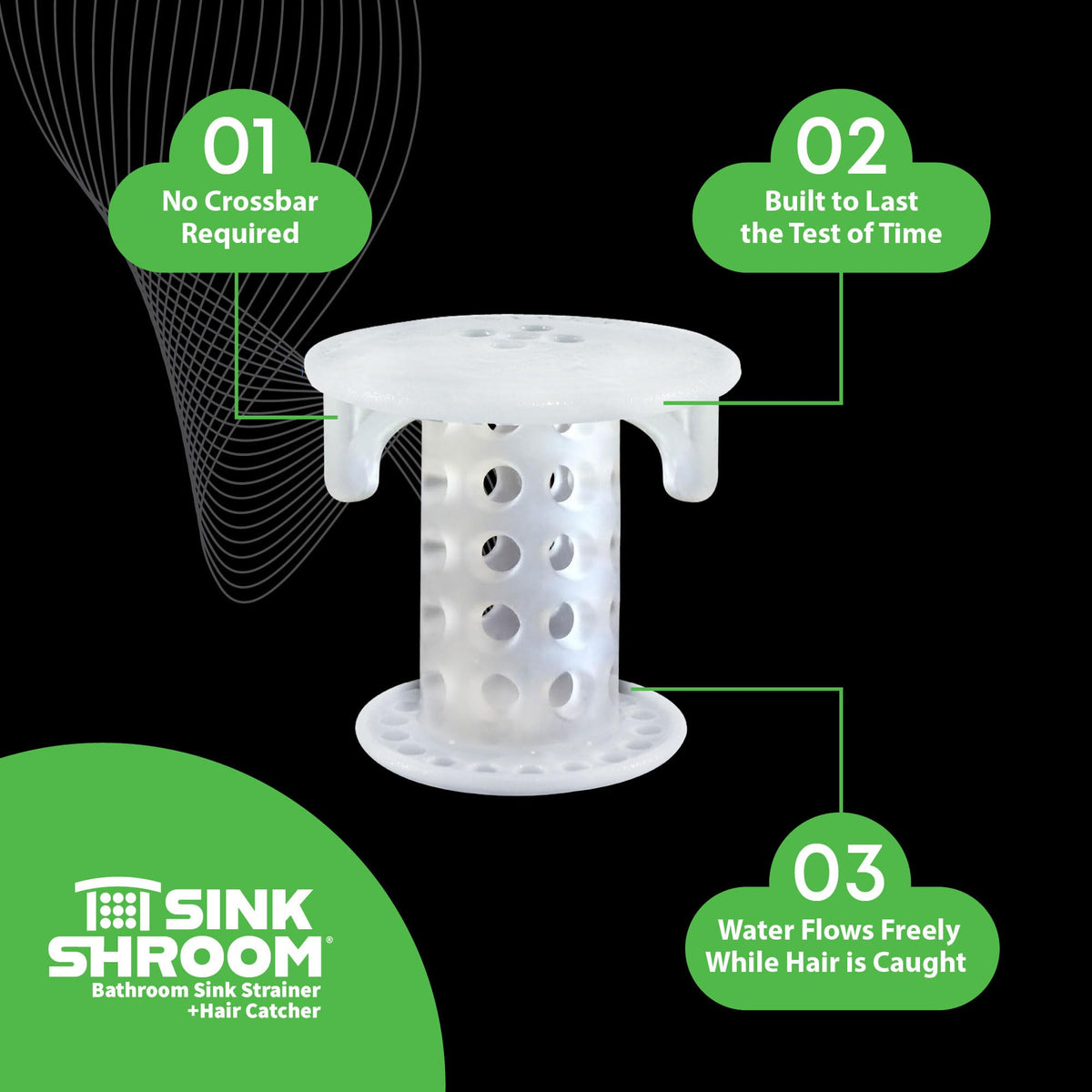 SinkShroom SSCLE988 The Revolutionary Sink Drain Protector Hair Catcher/Strainer/Snare, Clear