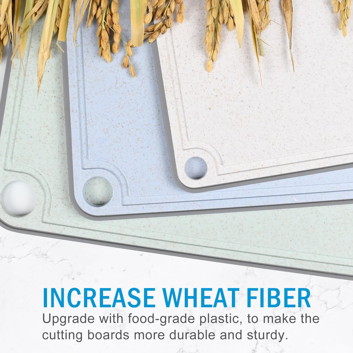 Wheat Fiber Cutting Boards for Kitchen, Plastic Cutting Board Set of 3, Extra Large Usable Area with Non Slip Narrow Edges, Dishwasher Safe, BPA Free, Reversible for Meat, 15.8" x 11", Multicolor