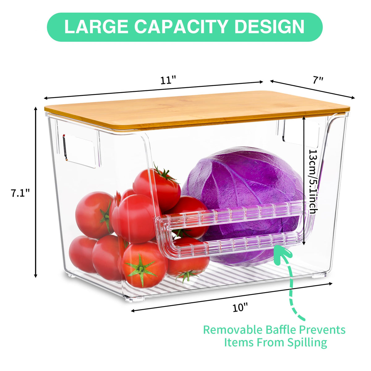 Wrrlors 2 Pack Pantry Organizers,Clear Onion Storage Bins with Bamboo Lids