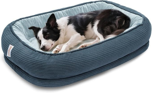 Orthopedic Dog Bed for Large Size Dog Washable Cover, Egg Crate Foam Bed for Senior Dogs,Oval Kennel Bed, Pet Couch Bed with Four Sided Bolster, Removable Washable Cover Non-Slip Bottom, Haze Blue