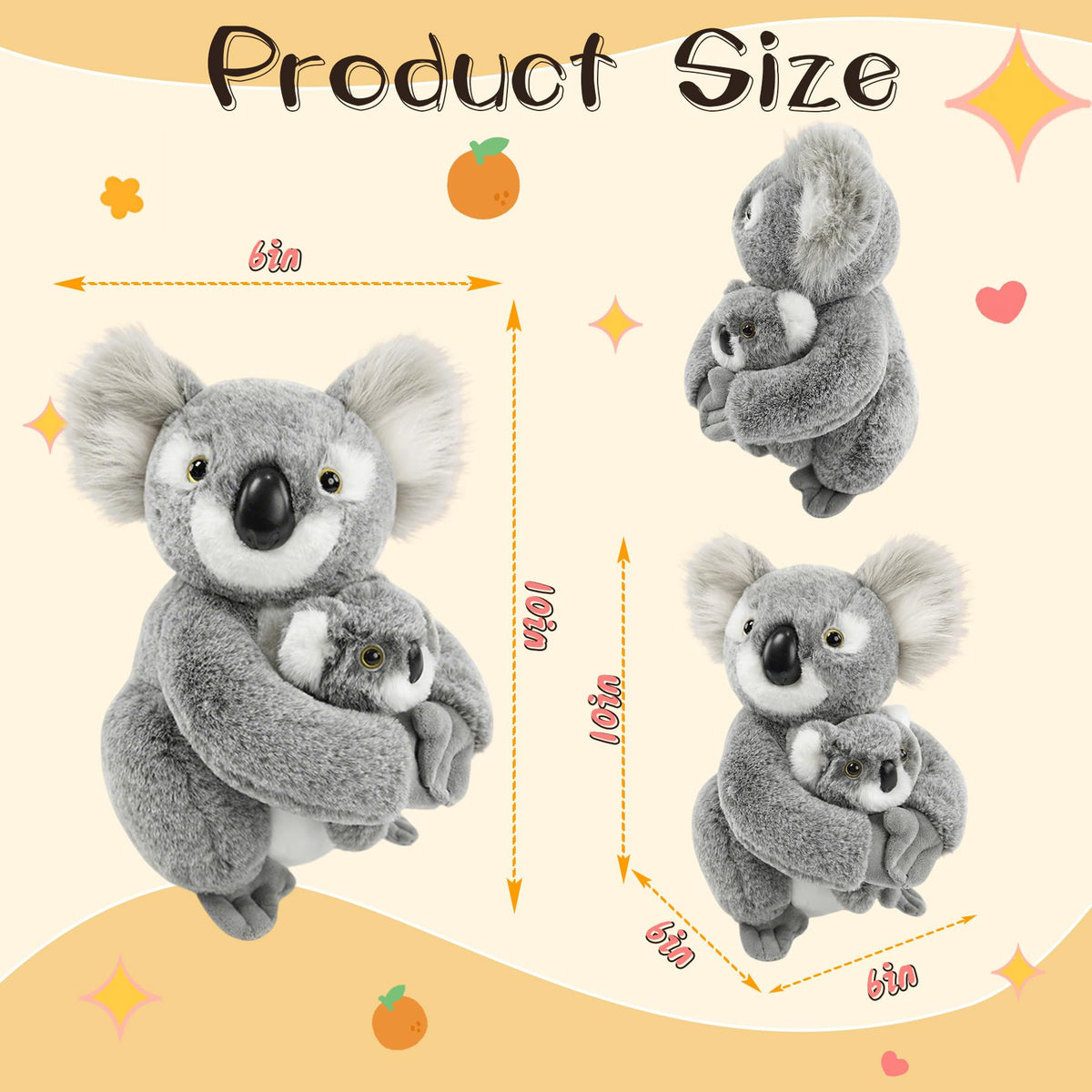 JUSTQUNSEEN 2PCS Koala Stuffed Animal with Baby Hugging Koala Bear Plush Toy 10 Inch Cute Soft Mom and Baby Plushies for Girls Girlfriend Women Valentines Day Gifts Kawaii Room Decor Love Present